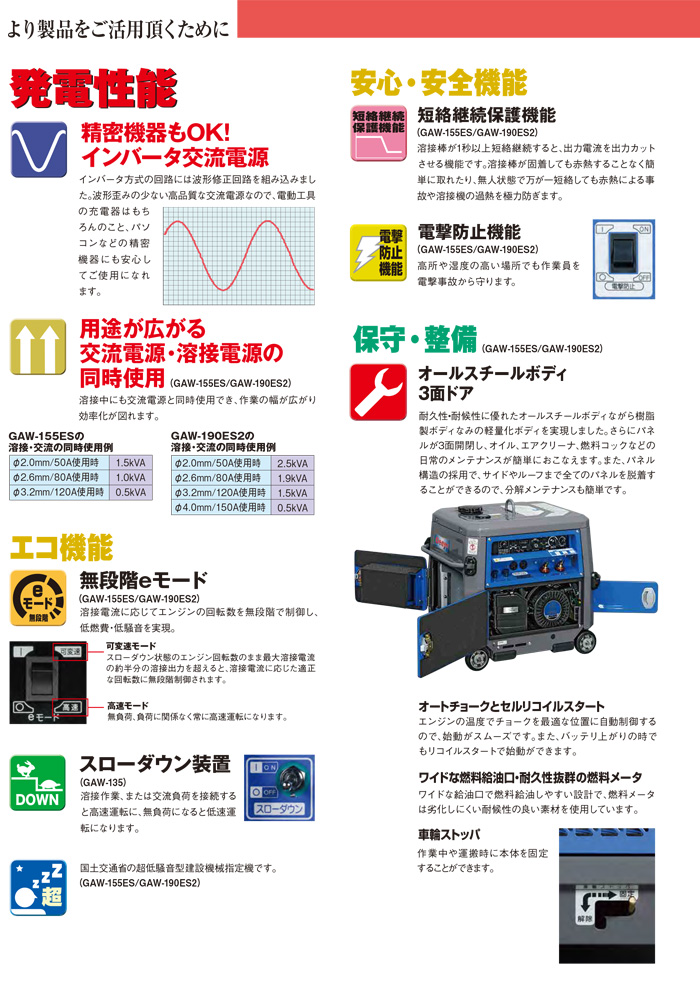 【デンヨー】ガソリンエンジン溶接機 [GAW-190ES2] NETIS登録商品[KT-100112-VE]