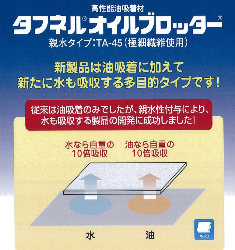 【三井化学】タフネルオイルブロッター やわらかマット状 親水タイプ 縦45cm×横45cm×厚さ2mm 100枚入 [TA-45]※個人宅不可