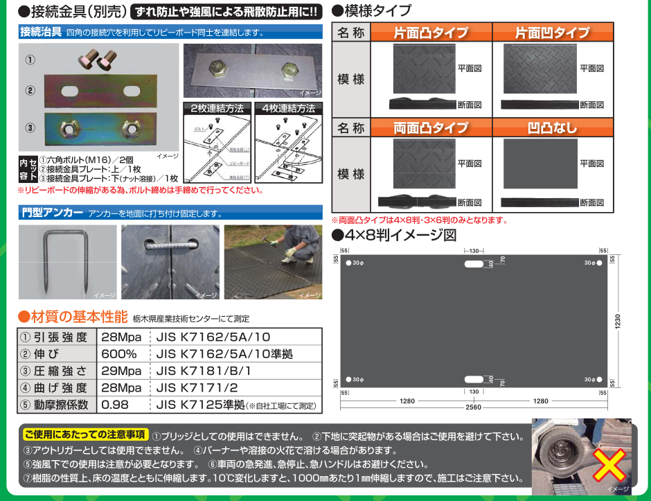 再生樹脂製軽量敷板】 リピーボード(片面凸タイプ)[4×8判]なら建設ラッシュ